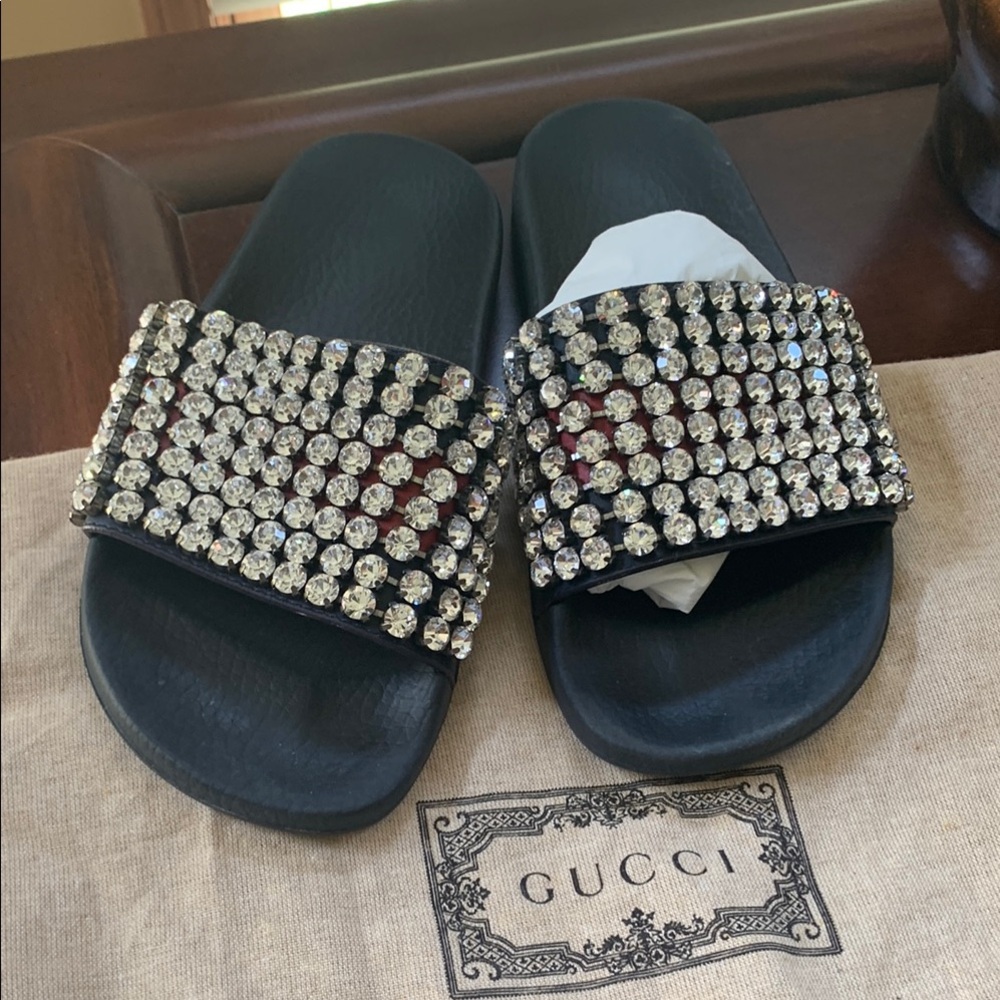 Gucci Black Crystal Embellished Slides